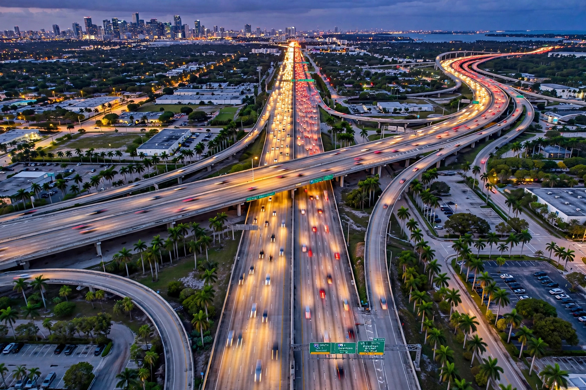 Aerial view of a Miami highway interchange